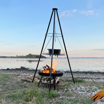 Campfire tripod with a hanging grill