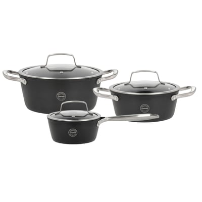 Pot set with glass lid 6 pieces Black