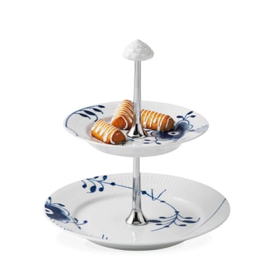 Blue Fluted Mega 2-Tiered Cake Stand