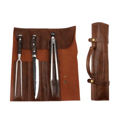 BBQ set with 3 pieces with leather bag