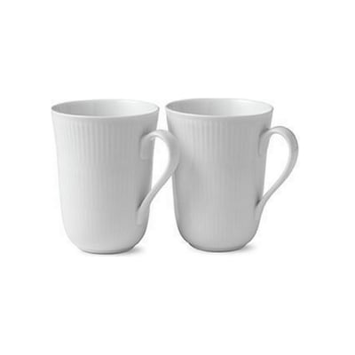 White Fluted mug with handle 2 pcs pack